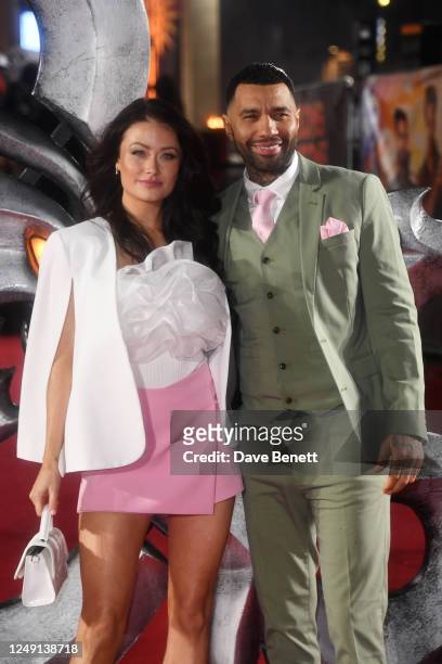 Jess Impiazzi and Jermaine Pennant attend the UK Premiere of "Dungeons & Dragons: Honour Among Thieves" at Cineworld Leicester Square on March 23,...