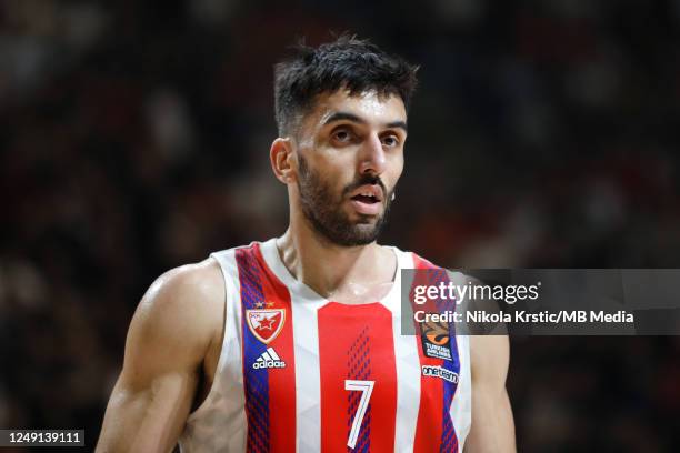 Facundo Campazzo of Crvena Zvezda mts Belgrade reacts during the 2022/2023 Turkish Airlines EuroLeague match between Crvena Zvezda mts Belgrade and...