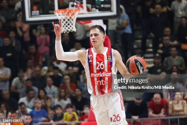 Nemanja Nedovic of Crvena Zvezda mts Belgrade gestures during the 2022/2023 Turkish Airlines EuroLeague Regular Season Round 30 match between Crvena...