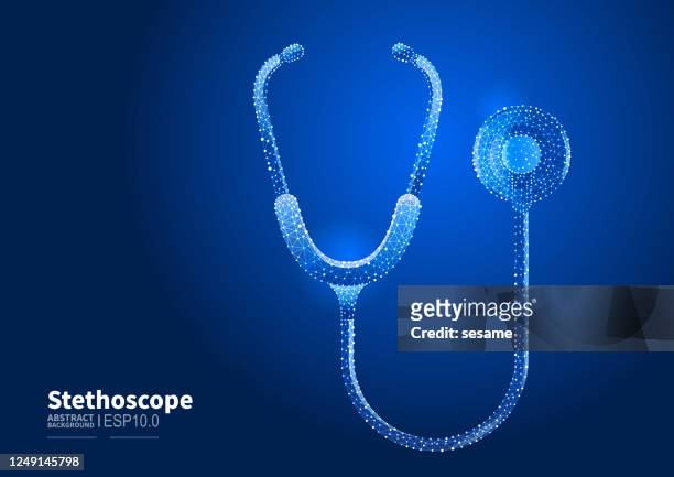 online medical, stethoscope, vector abstract low polygon dot line connection stethoscope illustration - healthcare technology stock illustrations