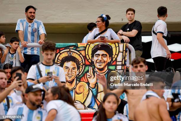 Fans of Argentina wait in the stands before an international friendly between Argentina and Panama at Estadio mas Monumental Antonio Vespucio Liberti...