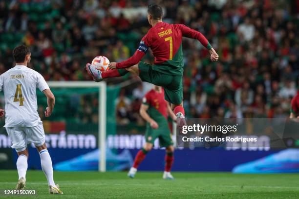 Cristiano Ronaldo of Portugal during the UEFA EURO 2024 qualifying round group J match between Portugal and Liechtenstein at Estadio Jose Alvalade on...