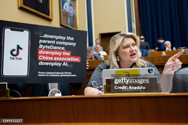 Rep. Kat Cammack questioning TikTok CEO Shou Zi Chew during the House Energy and Commerce Committee hearing on data privacy and child protection in...