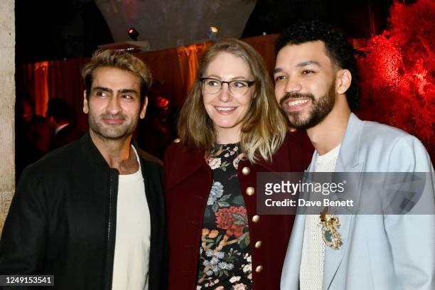 Kumail Nanjiani, Emily V. Gordon and Justice Smith attend the UK Premiere After Party for "Dungeons & Dragons: Honour Among Thieves" at Cafe At The...