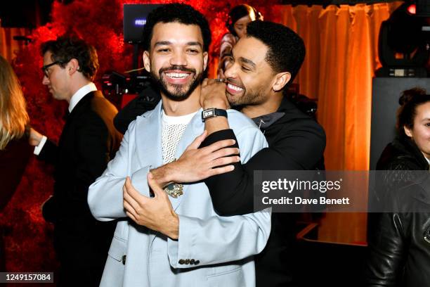 Justice Smith and Rege-Jean Page attend the UK Premiere After Party for "Dungeons & Dragons: Honour Among Thieves" at Cafe At The Crypt, St...