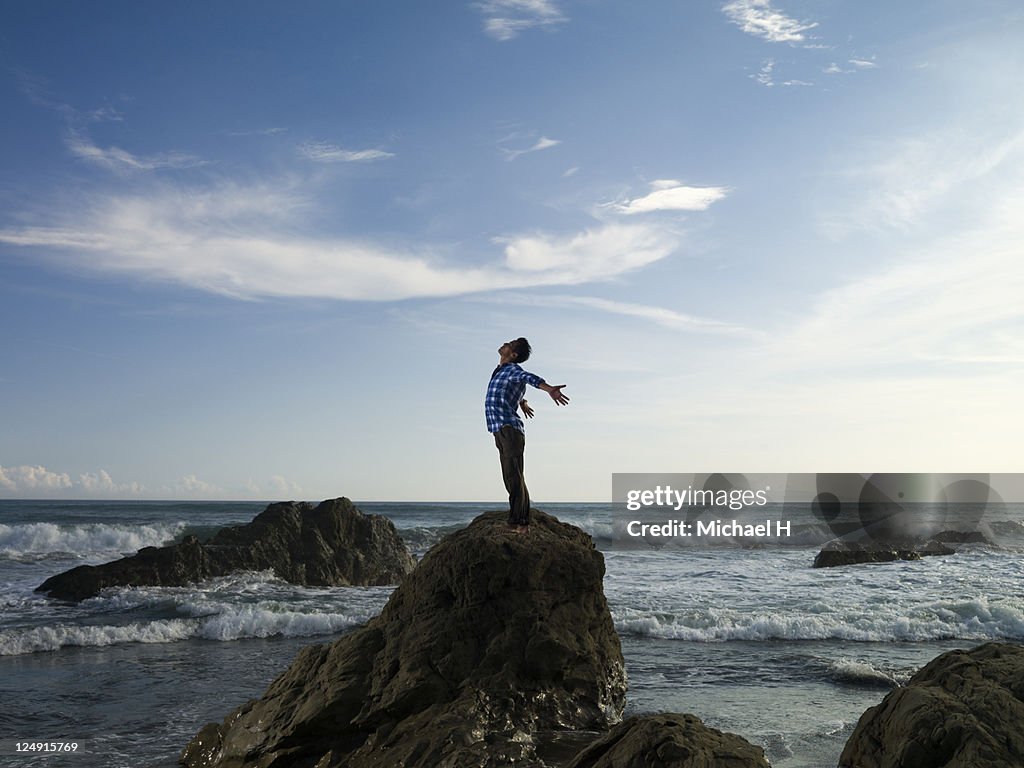 The man who breathes deeply on a rock