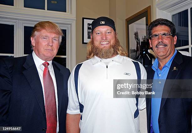 Donald Trump, Nick Mangold and Matt Calamari attends the 5th annual Eric Trump Foundation Golf Invitational at the Trump National Golf Club...