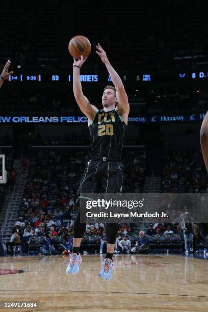 Gordon Hayward of the Charlotte Hornets shoots the ball during the game against the Brooklyn Nets on March 23, 2023 at the Smoothie King Center in...