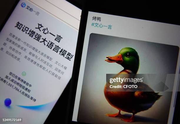 Netizen shows information about Baidu's "ERNIE Bot" on his mobile phone in Yichang, Hubei province, China, March 24, 2023. The "ERNIE Bot" Vincennes...