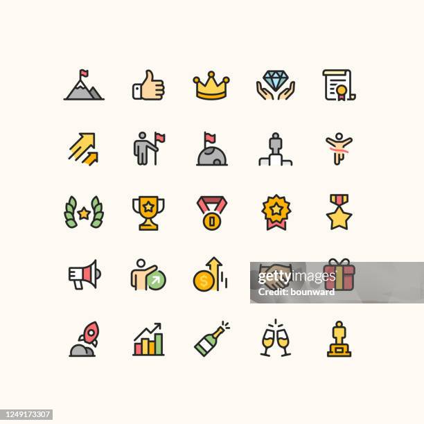 stockillustraties, clipart, cartoons en iconen met succes & beloningen overzicht kleurpictogrammen - applauding