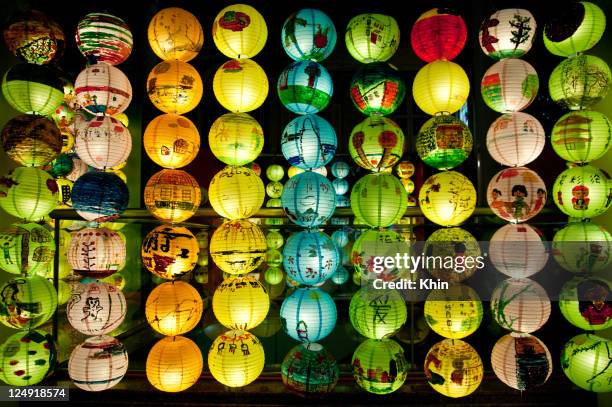 lanterns wall - mid autumn festival stock pictures, royalty-free photos & images
