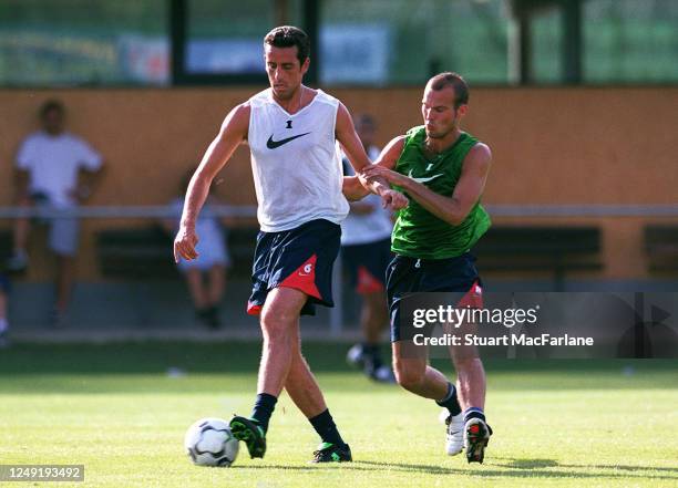Edu and Freddie Ljungberg of Arsenal during an Arsenal pre season training session on July 24, 2003 in Bad Waltersdorf, Austria.