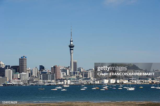 Auckland Sky Tower is seen in this general view of the city on September 10, 2011. AFP PHOTO / FRANCOIS XAVIER MARIT