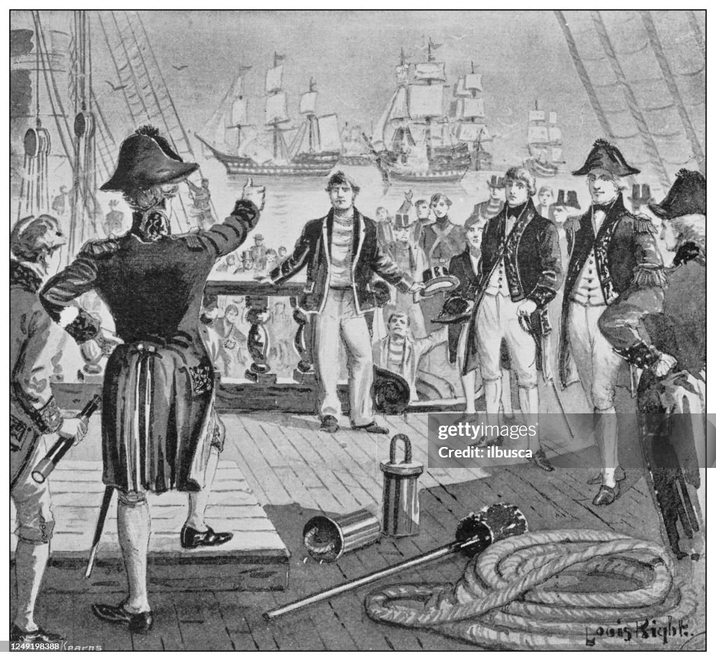 Antique illustration of British Navy and Army: Cornwallis addressing his men