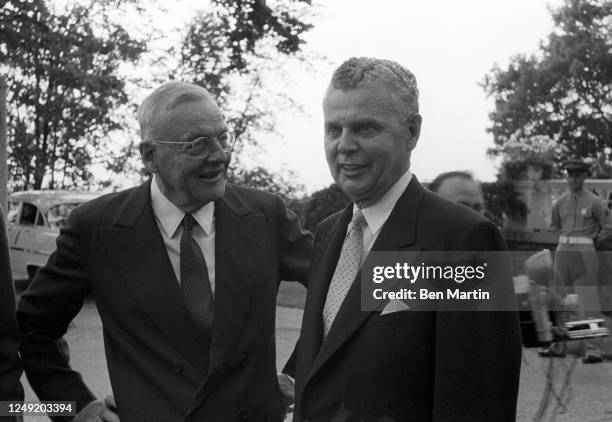 American Secretary of State John Foster Dulles and Canadian Prime Minister John Diefenbaker meet in Ottawa, Canada, July, 1957.