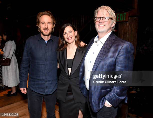 Owen Wilson, Michaela Watkins and Brit McAdams at the Los Angeles premiere of "Paint" held at The Theatre at Ace Hotel Downtown on March 23, 2023 in...