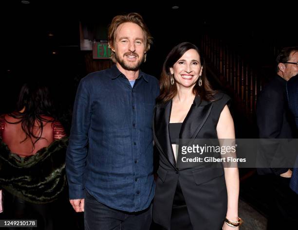 Owen Wilson and Michaela Watkins at the Los Angeles premiere of "Paint" held at The Theatre at Ace Hotel Downtown on March 23, 2023 in Los Angeles,...