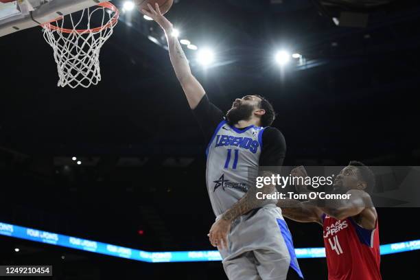 Grant Riller of Texas Legends drives against the Ontario Clippers on March 23, 2023 at Toyota Arena in Ontario, California. NOTE TO USER: User...