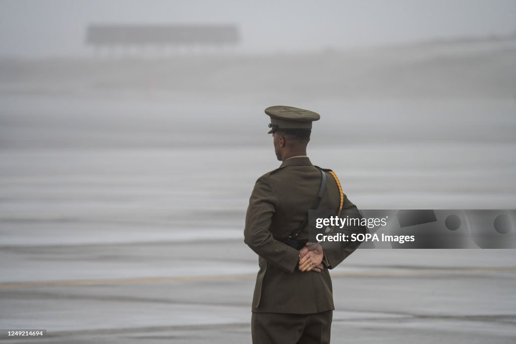 A Canadian military guard awaits the arrival of U.S.