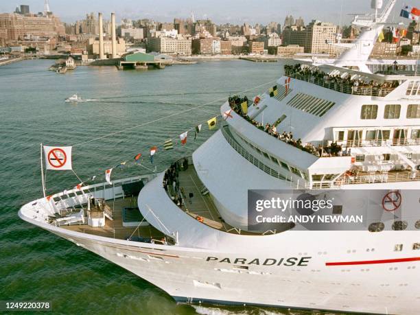 Carnival Cruise Lines new cruise ship, the MS Paradise makes it US debut in New York, NY, 14 November following a trans-Atlantic voyage from its...