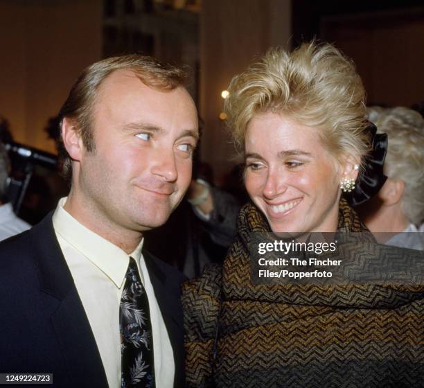 British singer, musician and songwriter Phil Collins with his wife Jill Tavelman in London, circa October 1987.