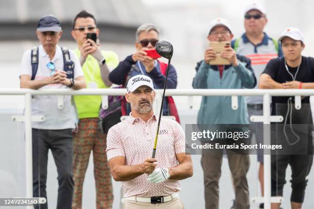 Michael Hendry of New Zealand prepares to tee off during the second round of the World City Championship at Hong Kong Golf Club on March 24, 2023 in...