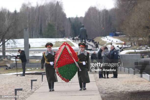Belarusians pay tribute at the memorial complex to the memory of the residents of the village of Khatyn, burned 83 years ago and thousands of other...