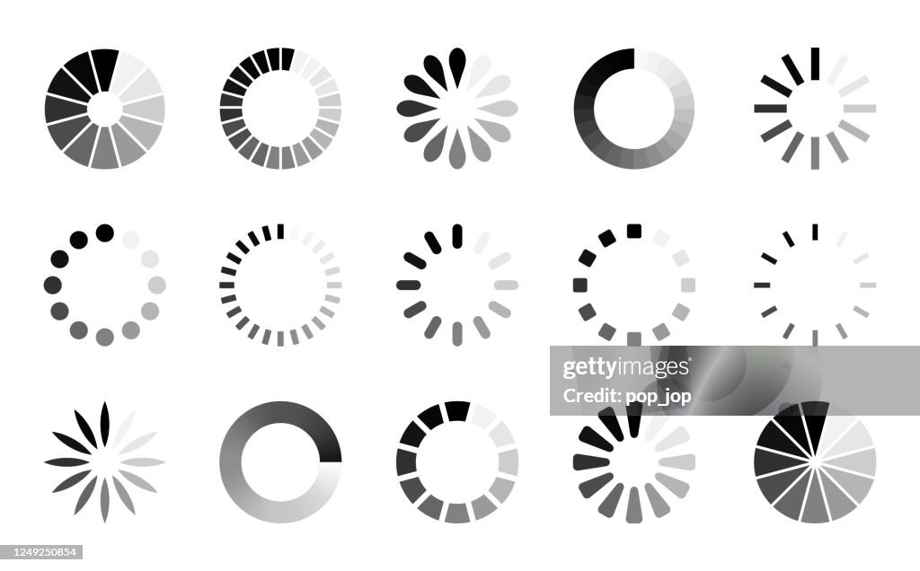 Conjunto de iconos de precargador - Colección vectorial de barras redondas de progreso de carga