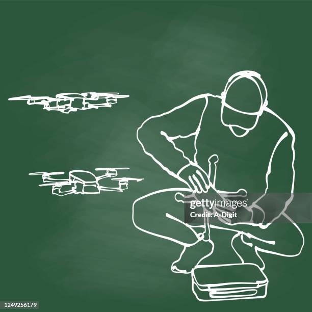 drone work survey chalkboard - radio controlled handset stock illustrations