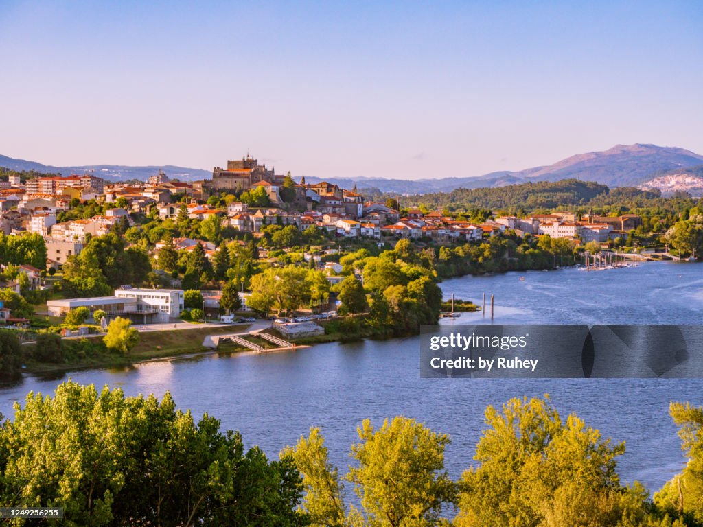Panoramic view of Tui and the Miño river from the vantage point of the Valença Fortress, Portugal