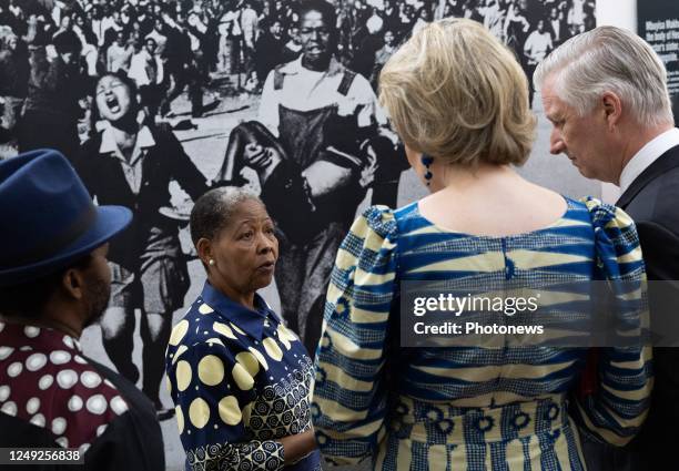 Queen Mathilde of Belgium and King Philippe - Filip of Belgium receive a guided tour by Antoinette Sithole, the sister of Hector Pieterson, at a...