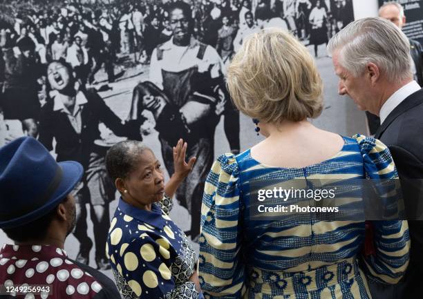 Queen Mathilde of Belgium and King Philippe - Filip of Belgium receive a guided tour by Antoinette Sithole, the sister of Hector Pieterson, at a...