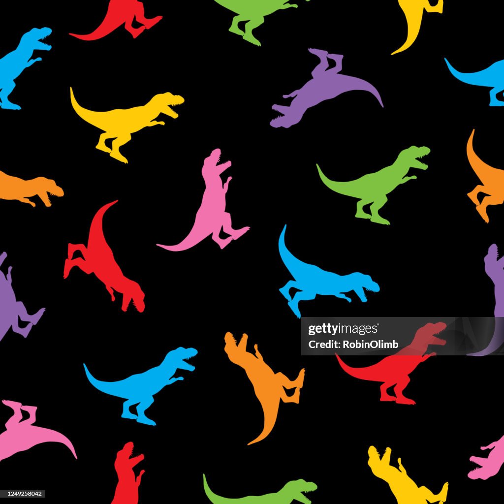 Three Rex Pattern Colorful Tyrannosaurus Rex Seamless Pattern High-Res Vector Graphic ...