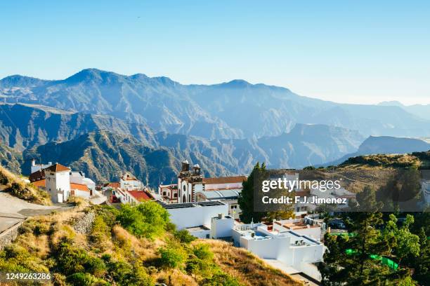 landscape of the village of tejeda in gran canaria - tejeda stock pictures, royalty-free photos & images