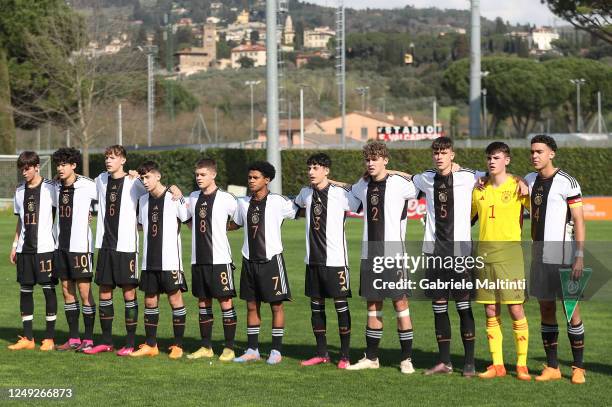 Germany U16 poses during the U16 international friendly match between Italy and Germany at Tecnical Centre of Coverciano on March 24, 2023 in...