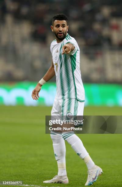 Riyad Mahrez of Algeria reacts, during the Group F match between Algeria and Niger during the 2023 Africa Cup of Nations qualifiers in Algiers,...