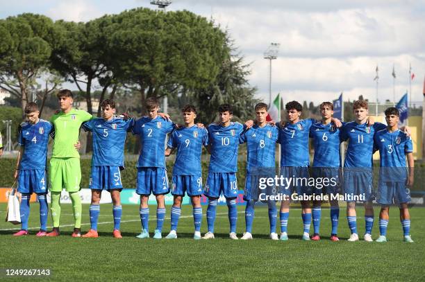 Italy U16 poses during the U16 international friendly match between Italy and Germany at Tecnical Centre of Coverciano on March 24, 2023 in Florence,...