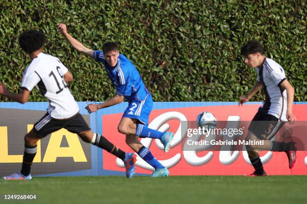 Federico Colombo of Italy U16 in action during the U16 international friendly match between Italy and Germany at Tecnical Centre of Coverciano on...