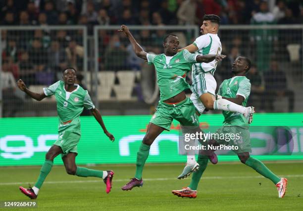 Baghdad Bounedjah of Algeria fights for the ball, during the group F match between Algeria and Niger during the 2023 Africa Cup of Nations qualifiers...