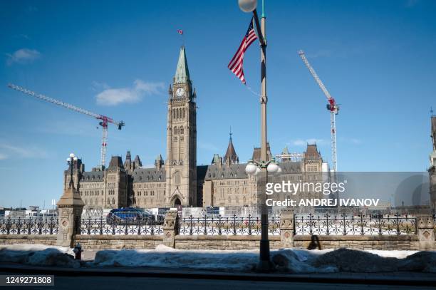 Parliament hill is seen during US President Joe Biden's visit in Ottawa, Canada, on March 24, 2023.