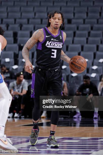 Trey Burke of the Stockton Kings dribbles the ball against the Mexico City Capitanes on March 24, 2023 at Golden 1 Center in Sacramento, California....