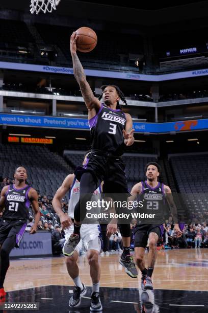 Trey Burke of the Stockton Kings dribbles the ball against the Mexico City Capitanes on March 24, 2023 at Golden 1 Center in Sacramento, California....