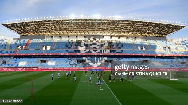 Spain's football team attend a training session at La Rosaleda stadium in Malaga on March 24 on the eve of the UEFA Euro 2024 group A qualification...