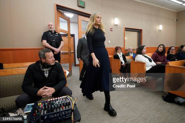 Actress Gwyneth Paltrow enters the courtroom for her trial on March 24 in Park City, Utah. Terry Sanderson is suing actress Gwyneth Paltrow for $300...