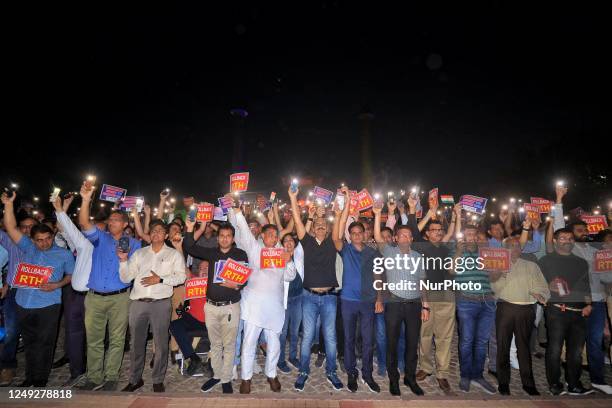 Doctors take part in a torch march against Rajasthan's 'Right to Health Bill', at Amar Jawan Jyoti in Jaipur, Rajasthan, India, Friday, March 24,...