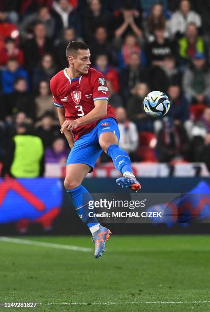 Czech Republic's midfielder Tomas Holes controls the ball during the UEFA Euro 2024 Group E qualification match between Czech Republic and Poland at...
