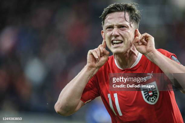 Michael Gregoritsch of Austria celebrates after scoring his team's goal during the UEFA EURO 2024 qualifying round group F match between Austria and...
