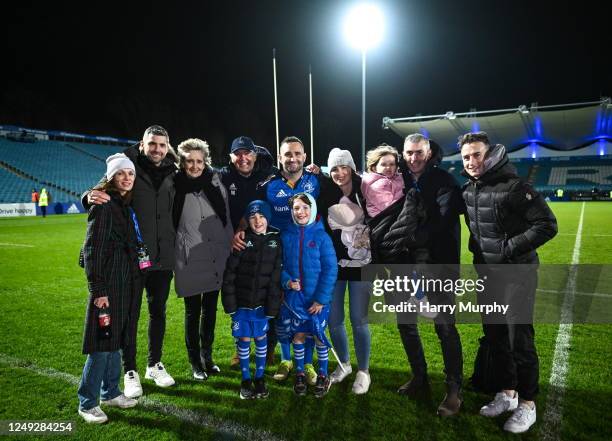 Dublin , Ireland - 24 March 2023; Dave Kearney of Leinster with his family after his side's draw in the United Rugby Championship match between...
