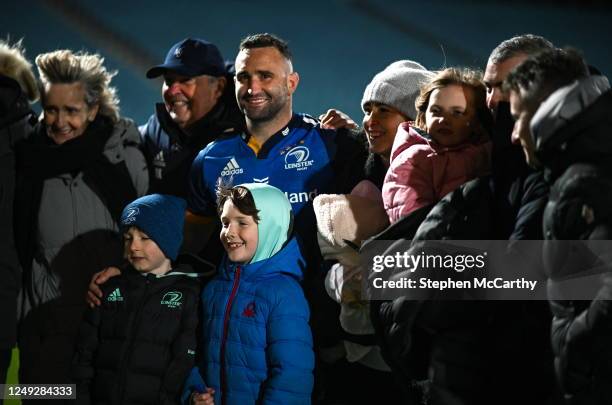 Dublin , Ireland - 24 March 2023; Dave Kearney of Leinster and family after the United Rugby Championship match between Leinster and DHL Stormers at...