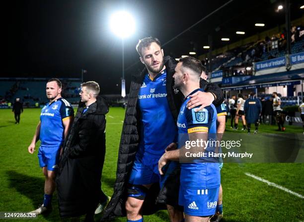 Dublin , Ireland - 24 March 2023; Jason Jenkins and Dave Kearney of Leinster after the United Rugby Championship match between Leinster and DHL...